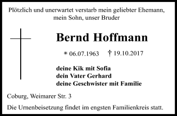 Traueranzeige von Bernd Hoffmann von Neue Presse Coburg