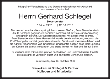 Traueranzeige von Gerhard Schlegel von Frankenpost