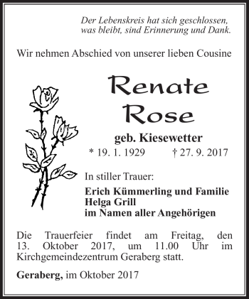Traueranzeige von Renate Rose von Südthüringer Presse