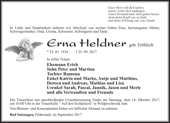 Traueranzeige von Erna Heldner von Südthüringer Presse