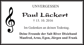 Traueranzeige von Paul Lückert von Südthüringer Presse