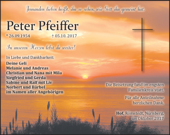 Traueranzeige von Peter Pfeiffer von Frankenpost