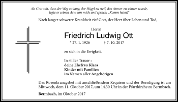 Traueranzeige von Frirdrich Ludwig Ott von Südthüringer Presse