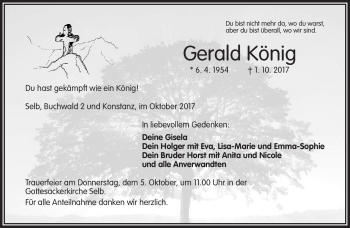Traueranzeige von Gerald König von Frankenpost