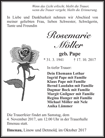 Traueranzeige von Rosemarie Möller von Südthüringer Presse