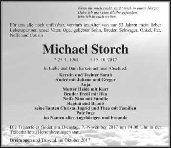Traueranzeige von Michael Storch von Südthüringer Presse