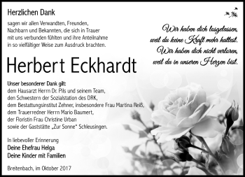 Traueranzeige von Herbert Eckhardt von Südthüringer Presse
