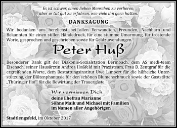 Traueranzeige von Peter Huß von Südthüringer Presse