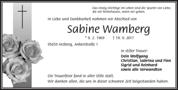 Traueranzeige von Sabine Wamberg von Frankenpost