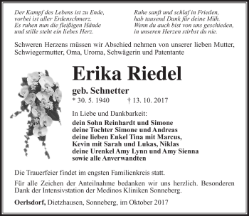 Traueranzeige von Erika Riedel von Südthüringer Presse