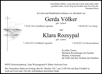 Traueranzeige von GerdaKlara RozsypalVölker von Neue Presse Coburg