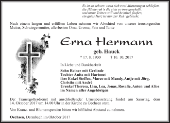 Traueranzeige von Erna Hermann von Südthüringer Presse