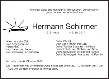 Traueranzeige von Hermann Schirmer von Neue Presse Coburg