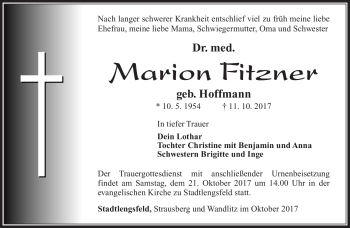 Traueranzeige von Marion Fitzner von Südthüringer Presse