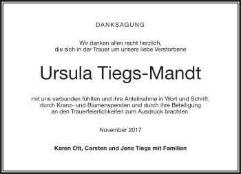 Traueranzeige von Ursula Tiegs-Mandt von Frankenpost