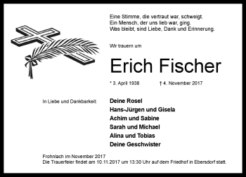 Traueranzeige von Fischer Erich von Neue Presse Coburg