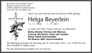 Traueranzeige von Helga Beyerlein von Frankenpost