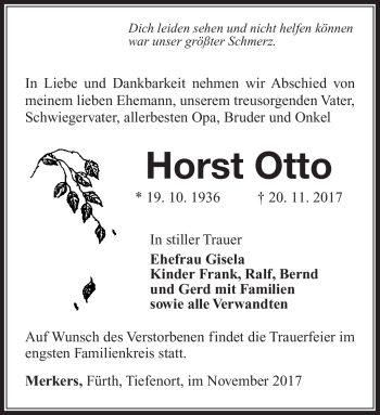 Traueranzeige von Horst Otto von Südthüringer Presse