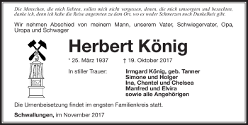 Traueranzeige von Herbert König von Südthüringer Presse