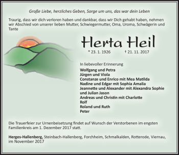 Traueranzeige von Herta Heil von Südthüringer Presse