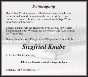 Traueranzeige von Siegfried Knabe von Südthüringer Presse
