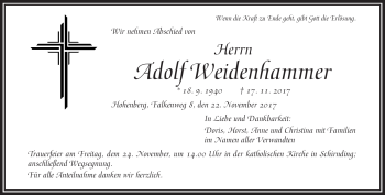 Traueranzeige von Adolf Weidenhammer von Frankenpost