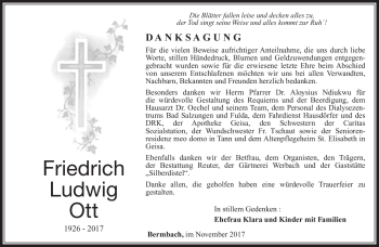 Traueranzeige von Friedrich Ludwig Ott von Südthüringer Presse