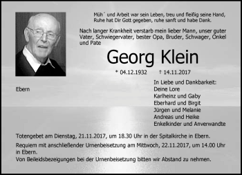 Traueranzeige von Georg Klein von Neue Presse Coburg