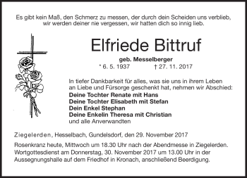 Traueranzeige von Elfriede Bittruf von Neue Presse Coburg