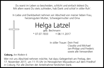 Traueranzeige von Helga Latzel von Neue Presse Coburg