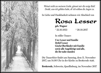 Traueranzeige von Rosa Lesser von Südthüringer Presse