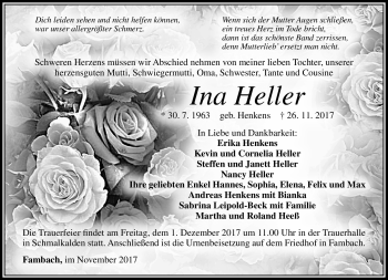 Traueranzeige von Ina Heller von Südthüringer Presse
