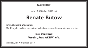Traueranzeige von Renate Bütow von Südthüringer Presse