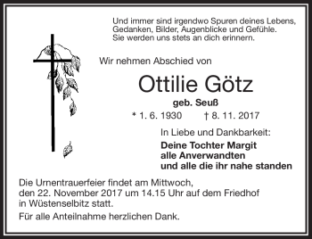 Traueranzeige von Ottilie Götz von Frankenpost