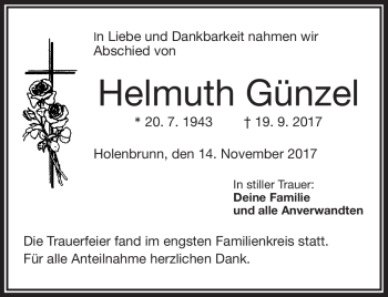 Traueranzeige von Helmuth Günzel von Frankenpost