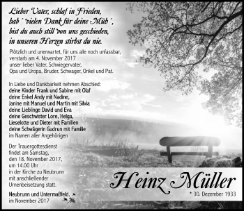 Traueranzeige von Heinz Müller von Südthüringer Presse