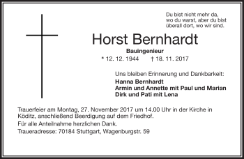 Traueranzeige von Horst Bernhardt von Frankenpost