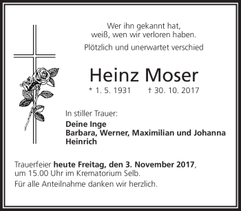 Traueranzeige von Heinz Moser von Frankenpost