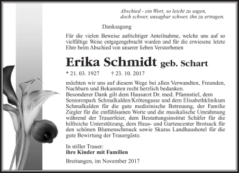 Traueranzeige von Erika Schmidt von Südthüringer Presse