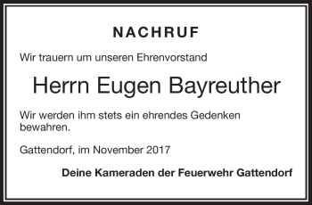 Traueranzeige von Eugen Bayreuther von Frankenpost