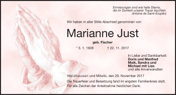 Traueranzeige von Marianne Just von Neue Presse Coburg