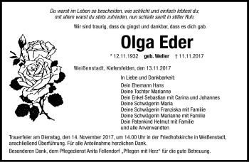Traueranzeige von Eder Olga von Frankenpost