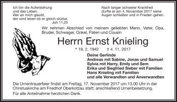 Traueranzeige von Ernst Knieling von Frankenpost