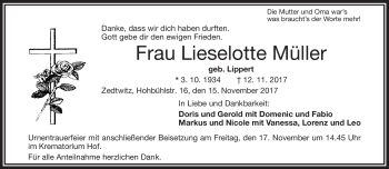 Traueranzeige von Lieselotte Müller von Frankenpost