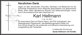 Traueranzeige von Karl Hellmann von Frankenpost