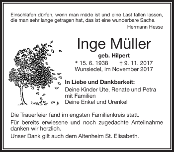 Traueranzeige von Inge Müller von Frankenpost
