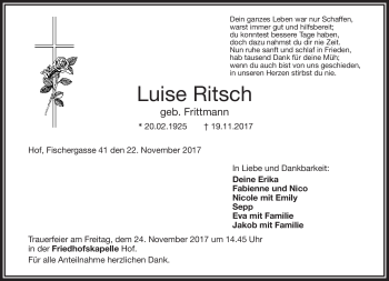 Traueranzeige von Luise Ritsch von Frankenpost