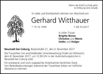 Traueranzeige von Gehrhard Witthauer von Neue Presse Coburg