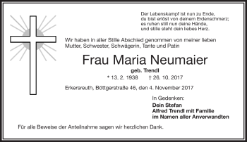 Traueranzeige von Maria Neumaier von Frankenpost