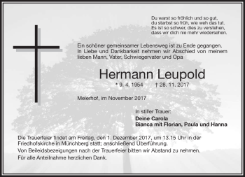 Traueranzeige von Hermann Leupold von Frankenpost
